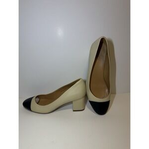 J.Crew Cream Black Cap Toe Pumps Women's 9.5 Block Heel Work Shoes